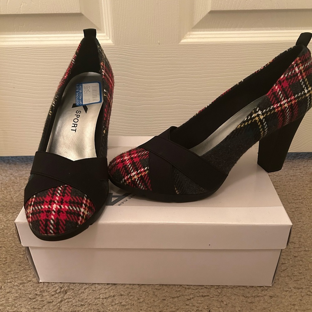 Anne Klein Red Plaid Heels